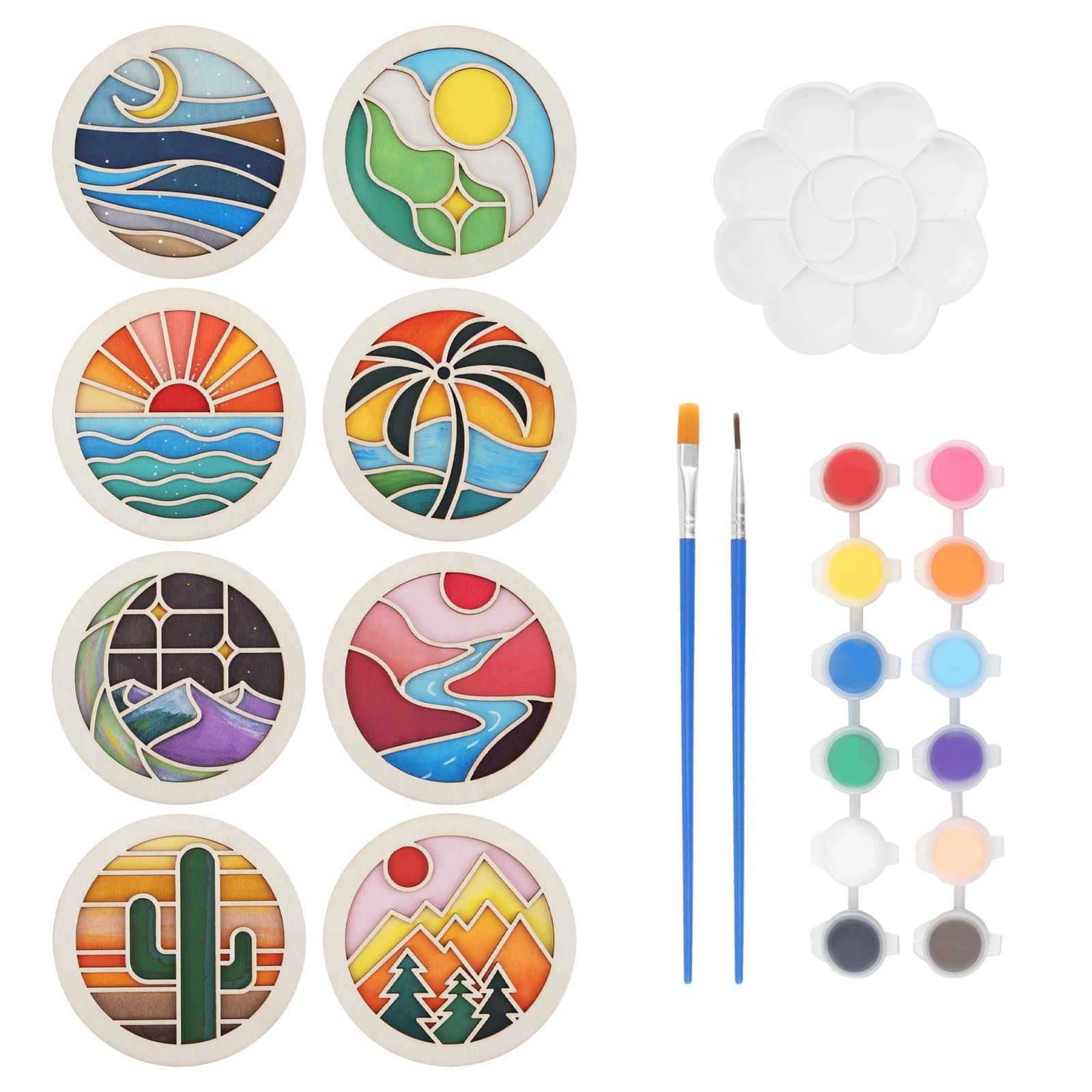 Temlum Wooden Coasters Painting Kit - Paint Your Own Landscape Design Craft
