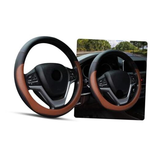  Steering Wheel Cover, Soft Leather Premium Durable Elastic Auto Wheel Coffee
