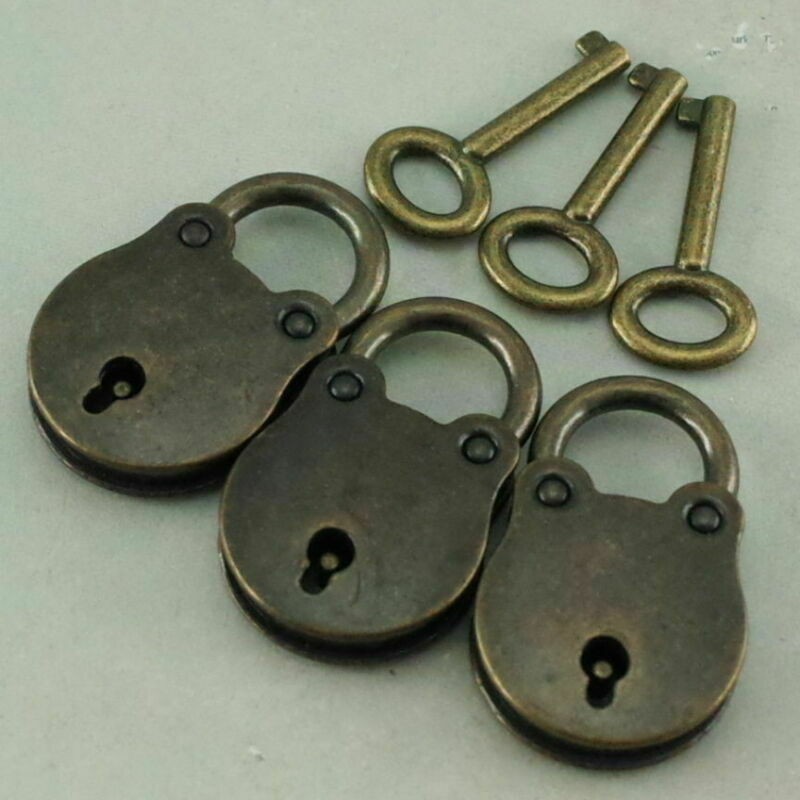 3 * Metal Vintage Antique Style Mini Padlocks Key Lock Bronze Retro Jewelry Lock