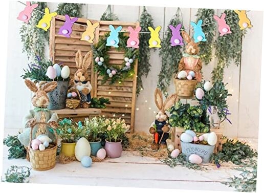  Easter Backdrop Spring Garden Rabbit Decoration Flower Stand Photography 7x5ft