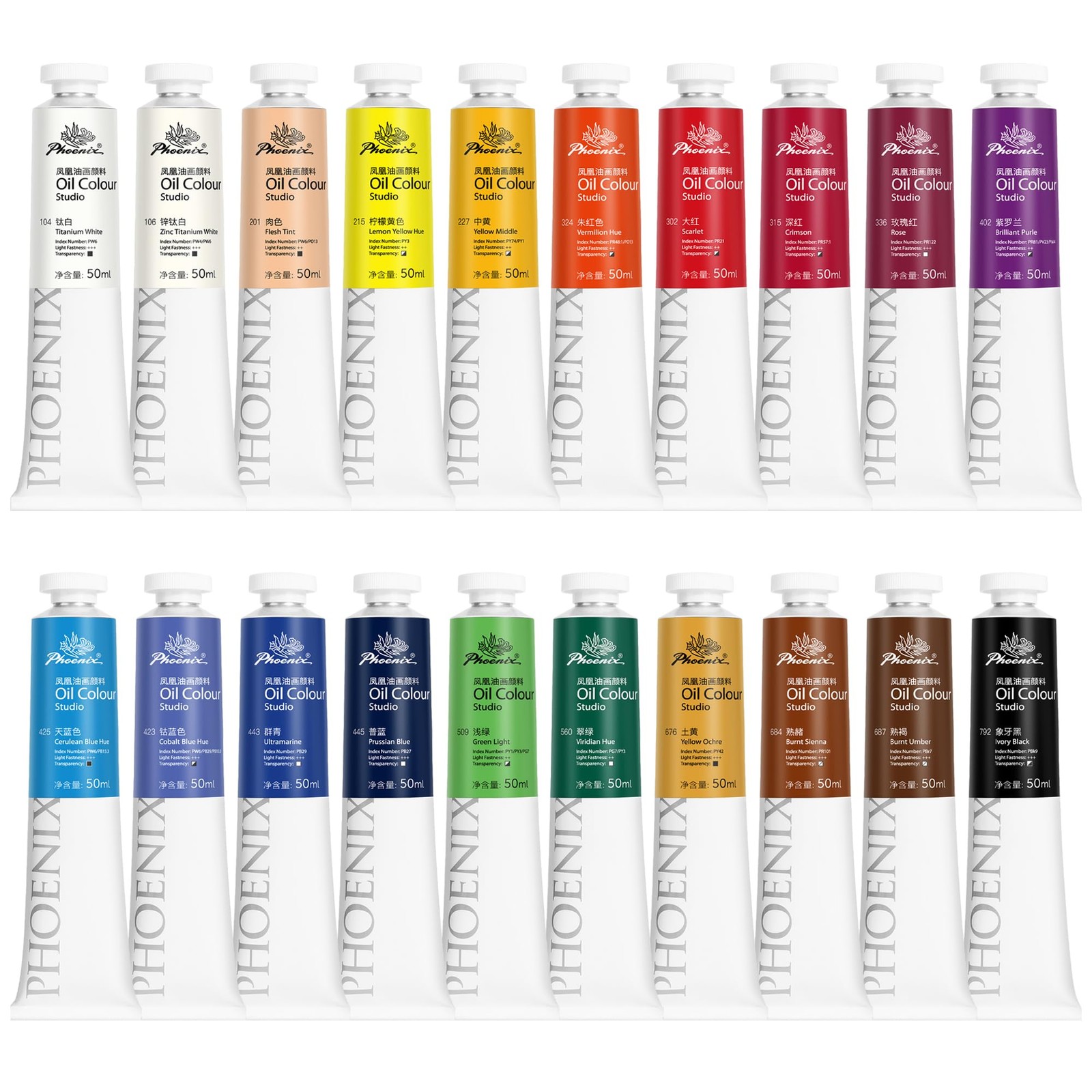 PHOENIX Studio Oil Paint Set 20x50ml Professional Oil-Based Art Paints