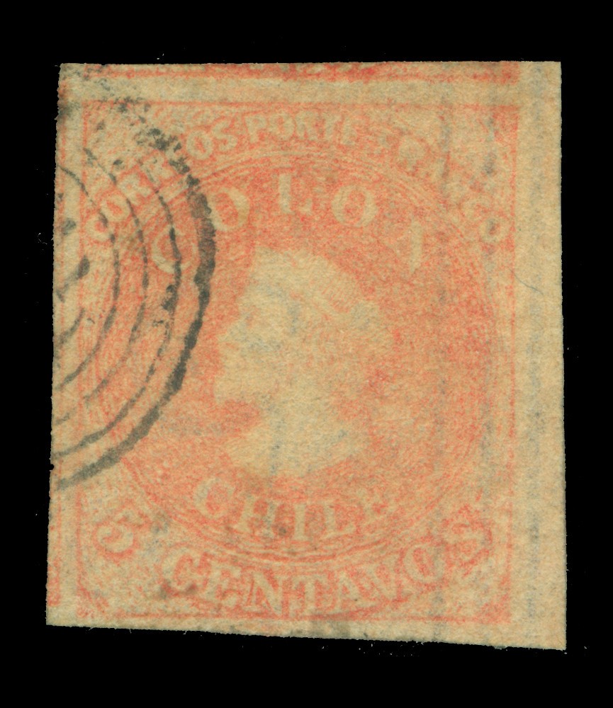 CHILE 1865 COLUMBUS  5c vermilion - extremely worn print Scott#  14k used GEM!