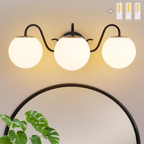 3 Lights Vintage Bathroom Vanity Light Fixtures Over Mirror, 3-light Black&Gold