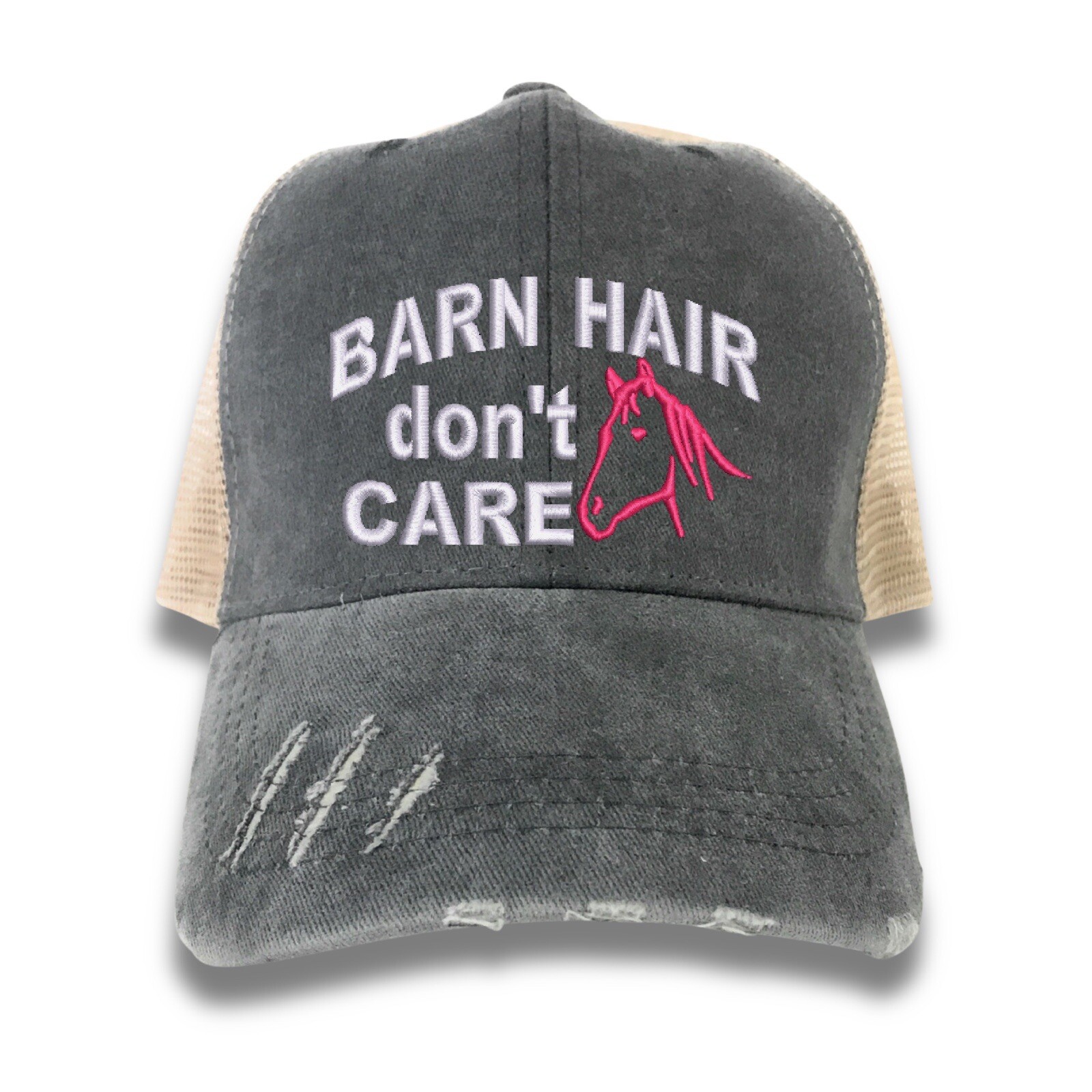 Barn Hair Don’t Care Vintage Trucker Hat Embroidery Baseball Cap Farm Horse