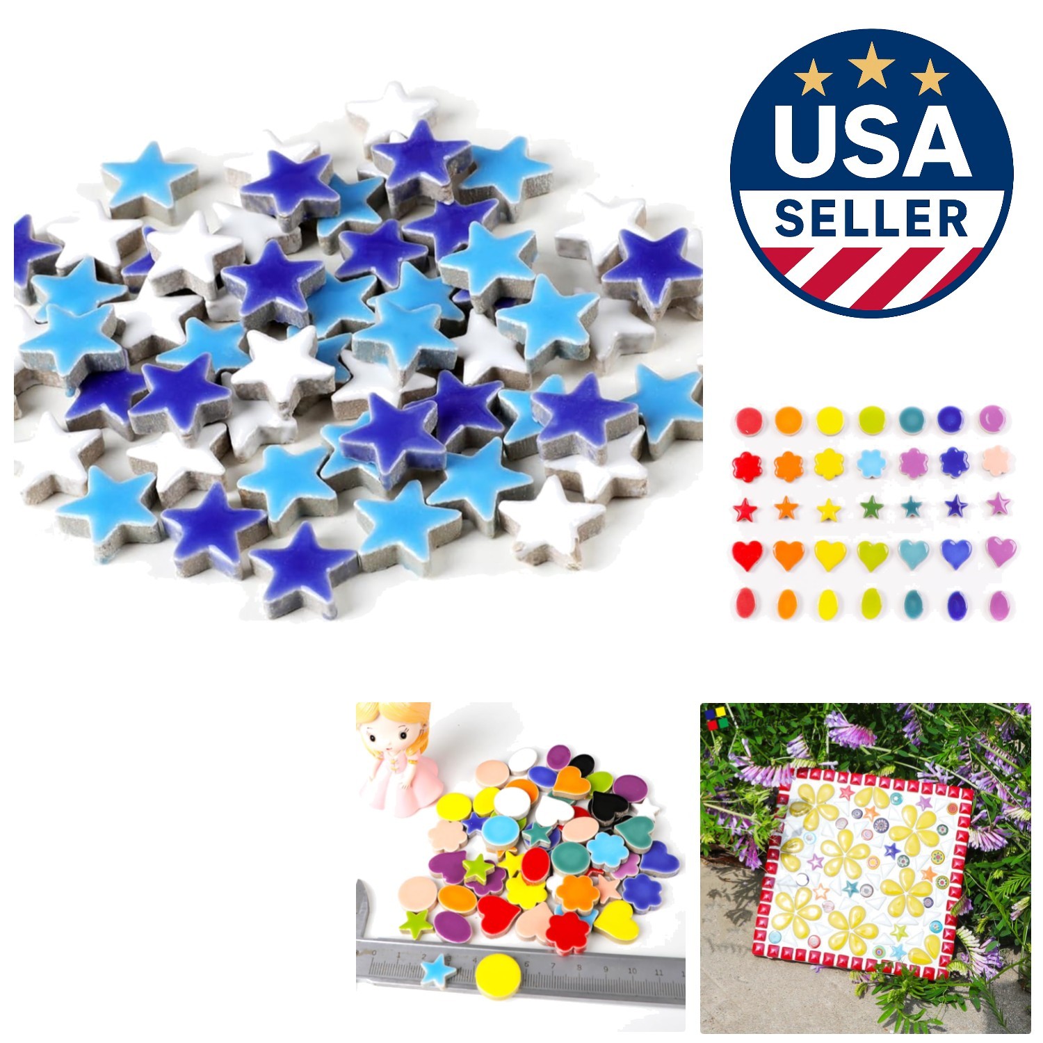 DIY Ceramic Mosaic Tiles - 170g Star Blue Pack for Arts and Crafts Enthusiasts