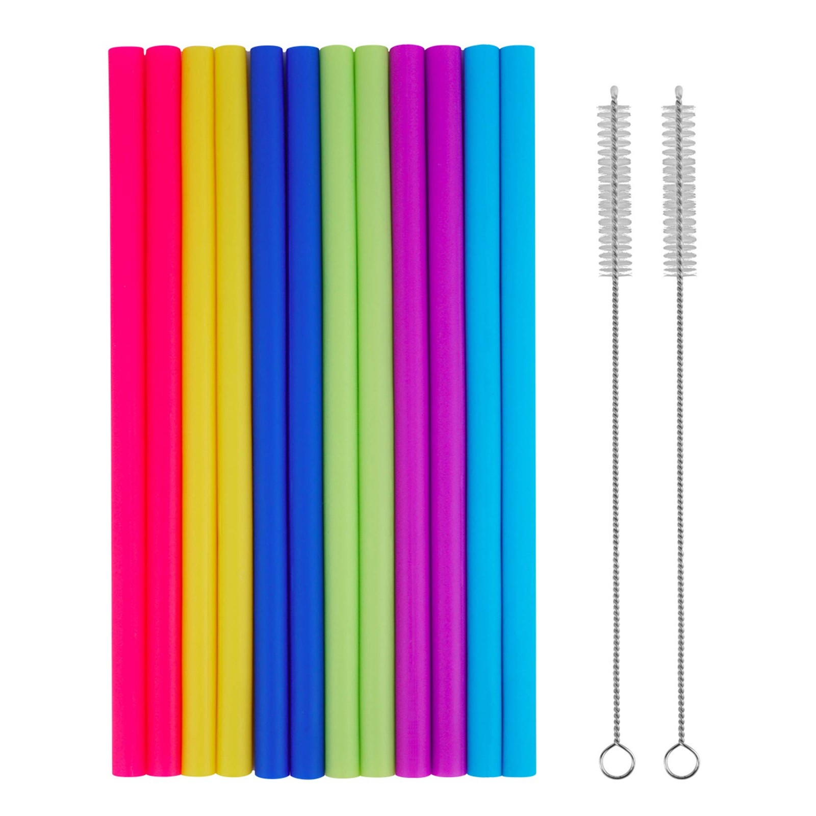 tifanso 8.5 inch, Multicolor 12pcs Smoothie Straws + 2pcs Cleaning Brushes 