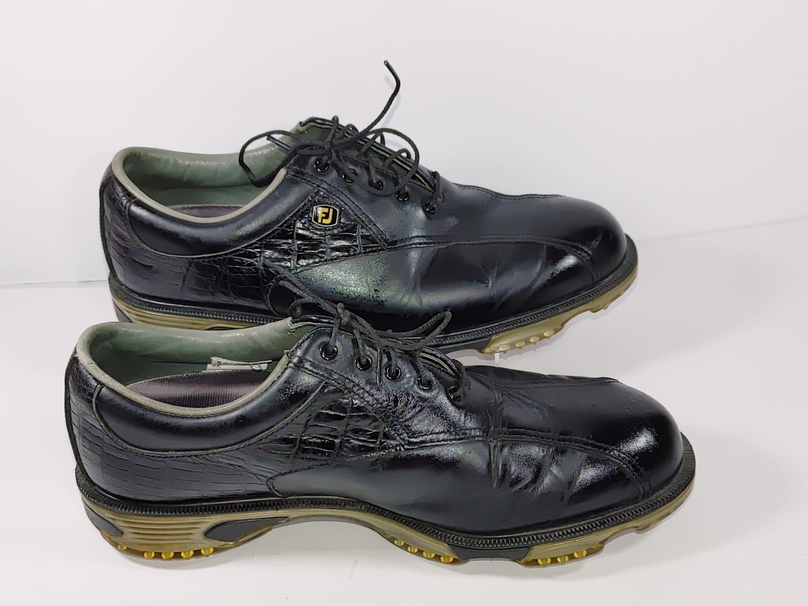 FOOTJOY Mens Size 9.5 M FJ DryJoys Classic Black Rare Croc Gel Bottom Golf Shoes