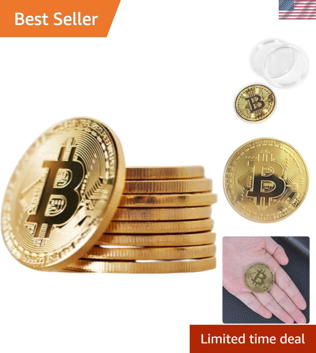 Luxury Gold Bitcoin Coin Collection - 10 Pcs with Protective Cases for Gifting
