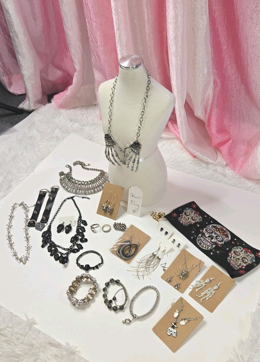 Jewelry Lot Skull Spooky Gothic Skeleton Theme Clean Curated Bundle Free Gift 