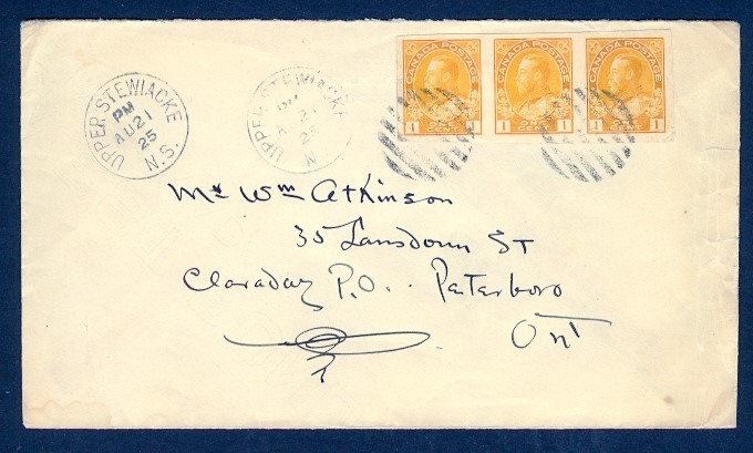 CANADA #136 1c ADMIRAL VERTICAL STRIP OF 3 1925 INTERNAL USAGE