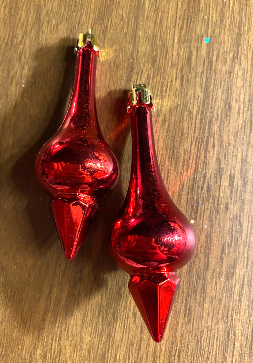 2  Shiny Red Finial Shatterproof Christmas Ornaments 3.5"