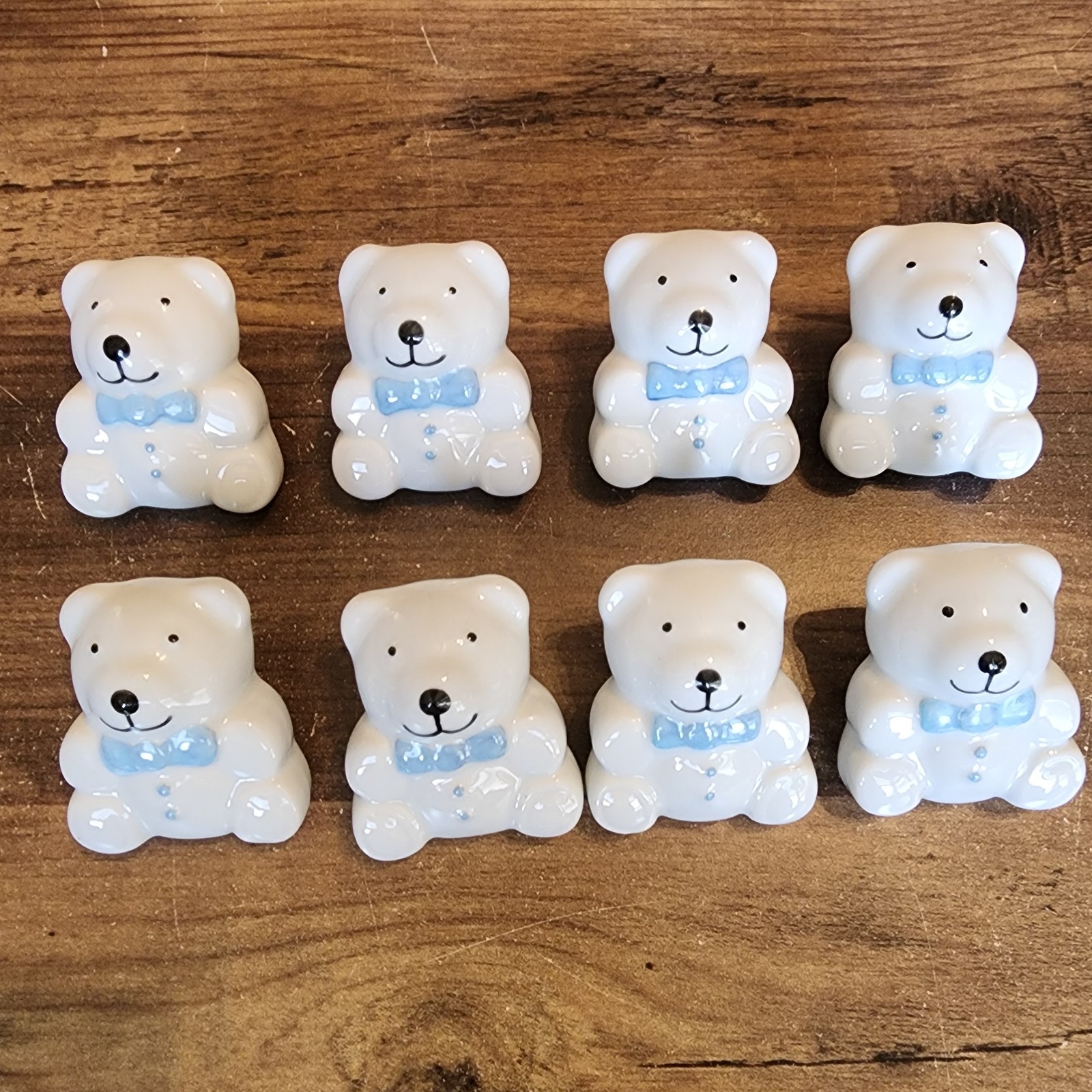 Teddy Bear Pewter Knobs Drawer Pulls Lot of 8 Light Blue Bowtie 2" x 1.5" New