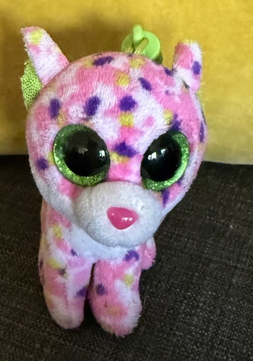 Ty Beanie Boos Sophie Cat Clip Plush Pink Leopard Spots Green Eyes Keychain WoW!