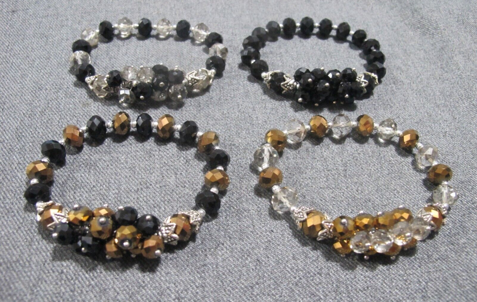 Vintage faceted assorted color crystals beaded elastic stretch  4 bracelets lot
