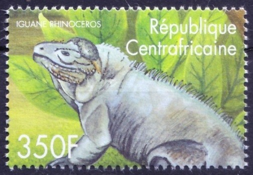 Central Africa 2001 MNH, endangered Rhinoceros iguana, Reptiles  [E1]