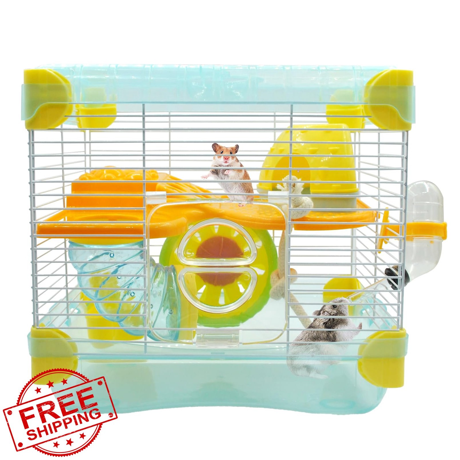 MUYG Hamster Cage Blue 2 Layer w/ Accessories Wheel Tubes