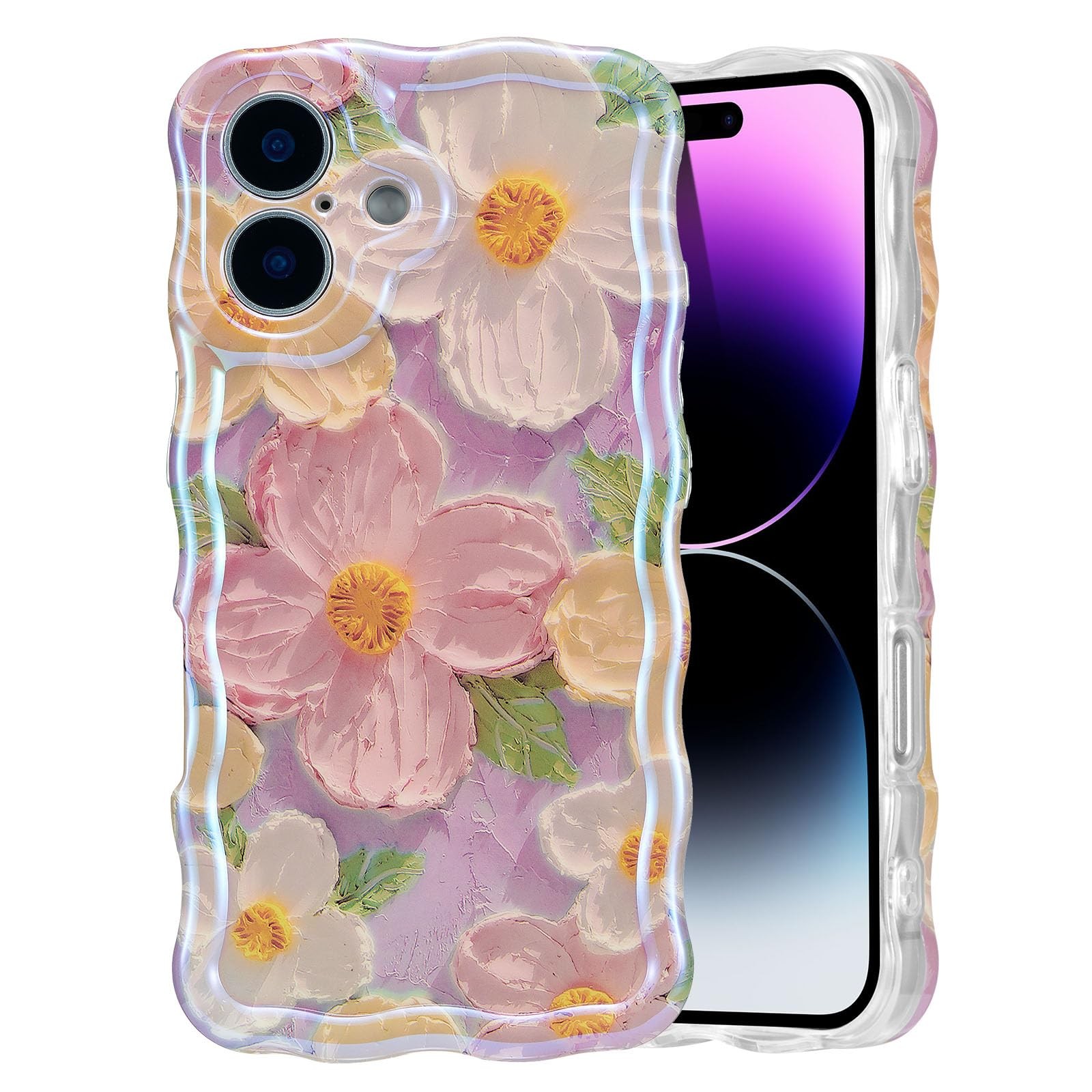 EYZUTAK Case for iPhone 16, Colorful Retro Oil Painting Pink 