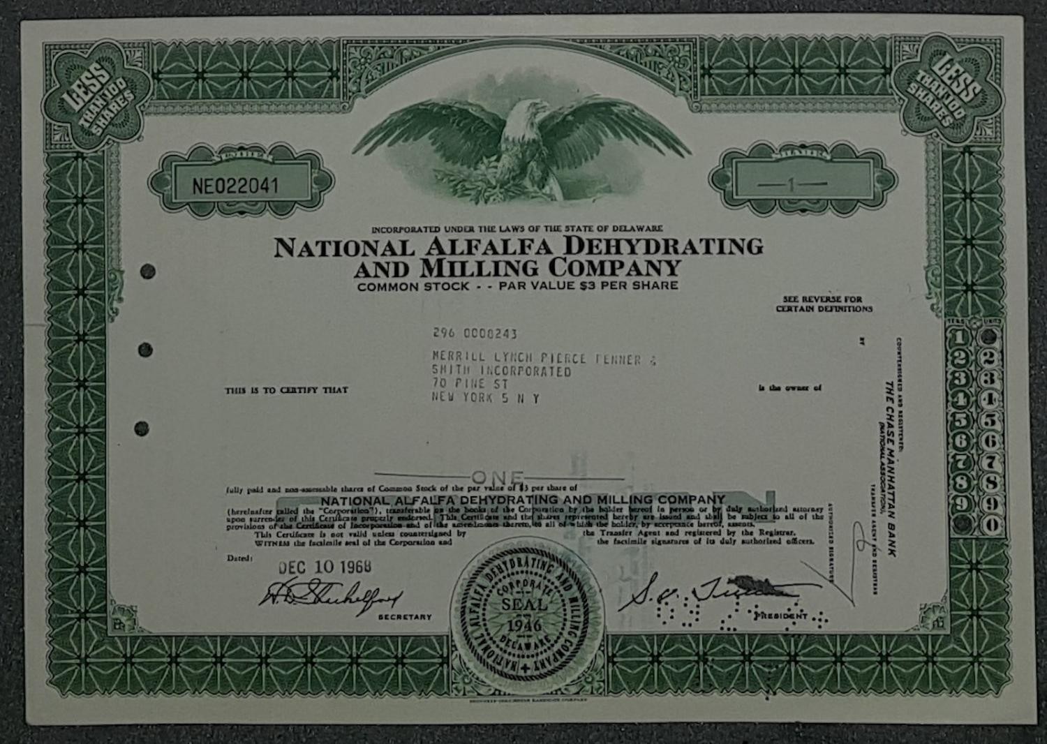 National Alfalfa Dehydrating and Milling Corporation 1968 1 Share