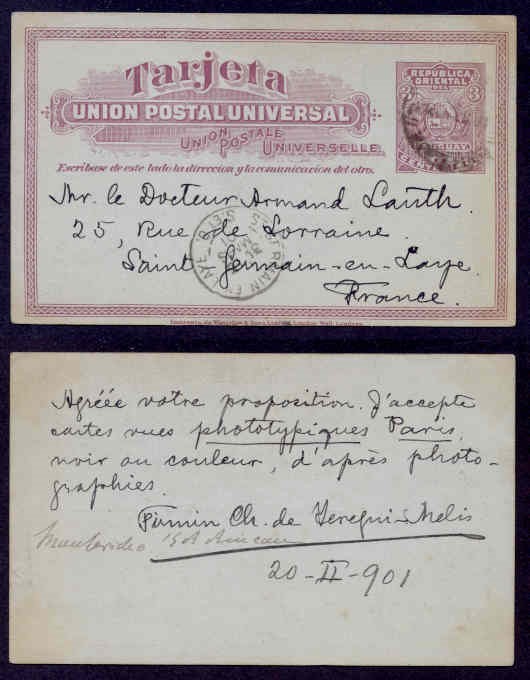 PARAGUAY 1901 Postal Card to FRANCE