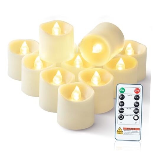  400+ Hour Timer Remote Control Flameless 12 Pack Ivory (Warm White Light)