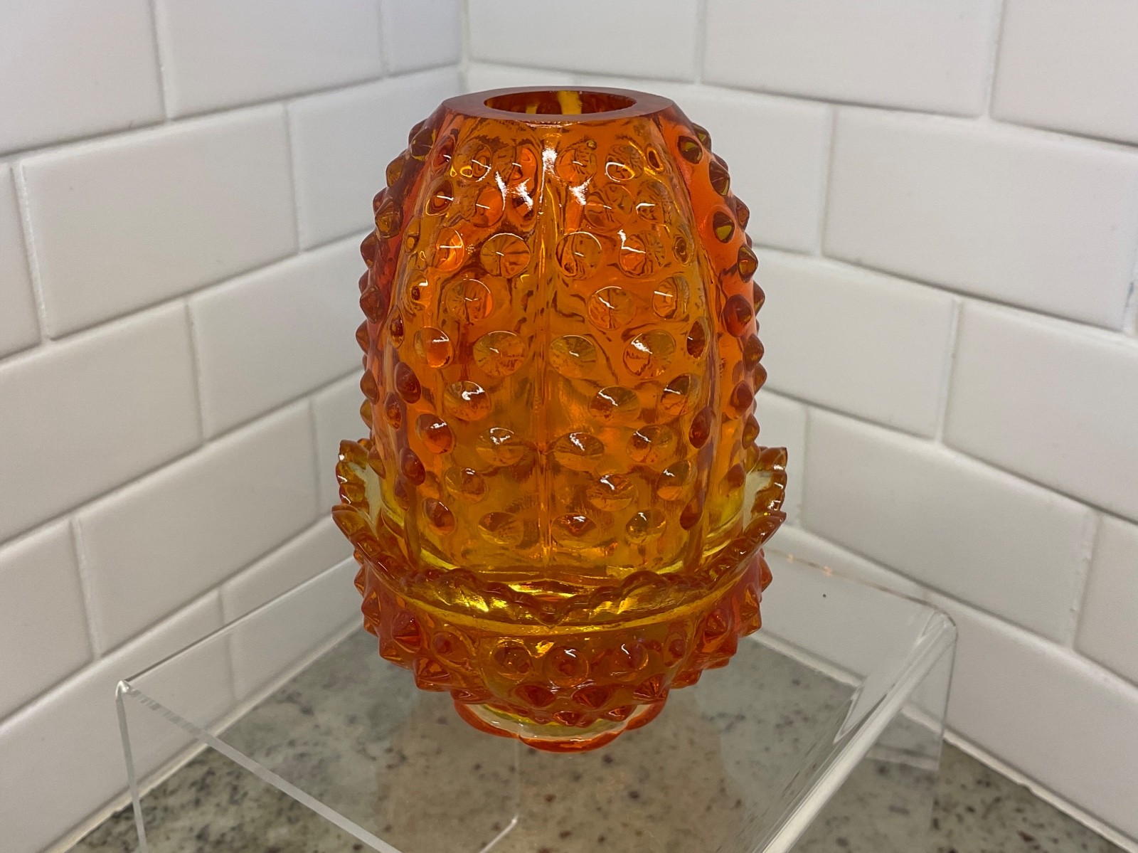 FENTON Colonial Orange Hobnail Fairy Lamp 3608-OR Excellent Condition