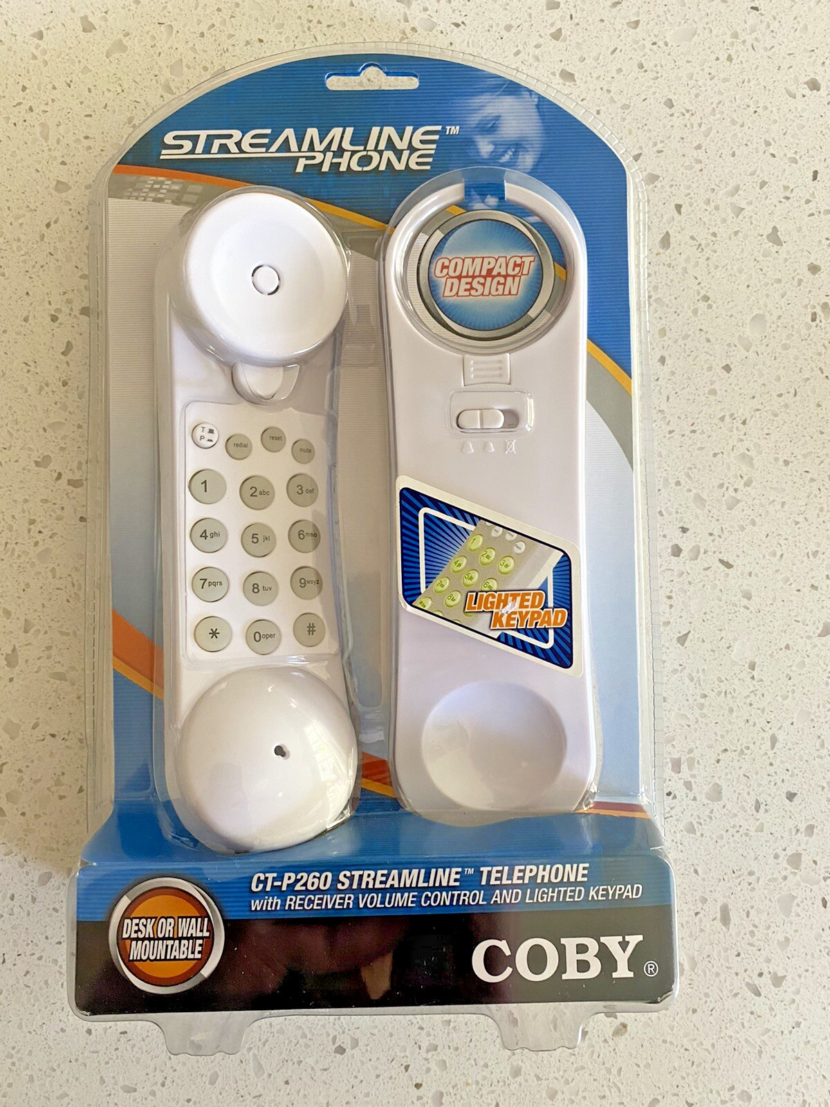 Coby CT-P260 Streamline Phone Lighted Key Pad White Desk Wall Mount Corded 
