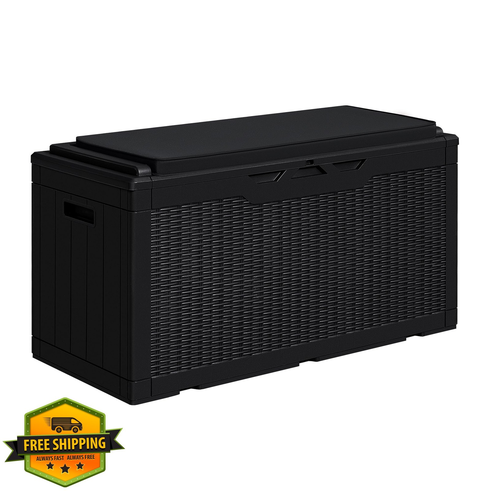 Greesum 100 Gal Resin Deck Box - Outdoor Patio Storage Lockable Black