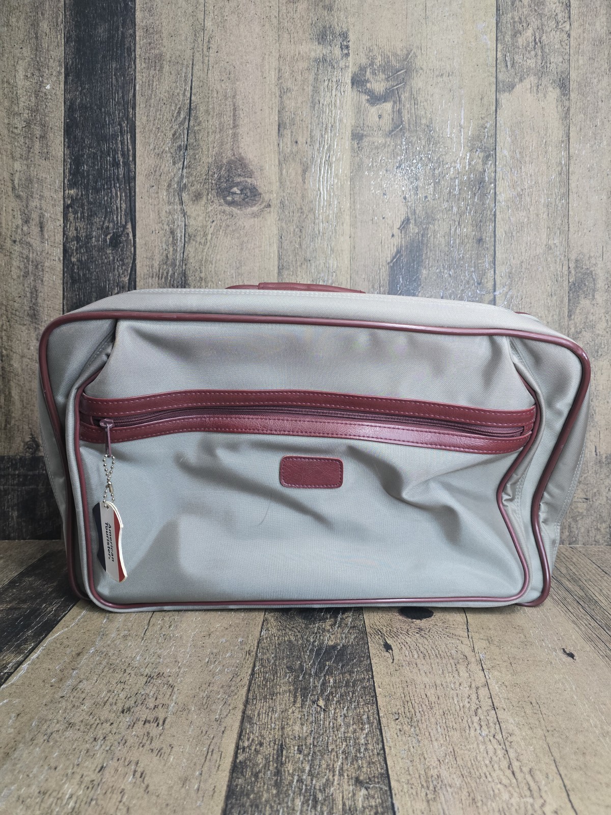 MINT Vintage American Tourister Softside Luggage Bag - Burgundy Trim - RARE Find