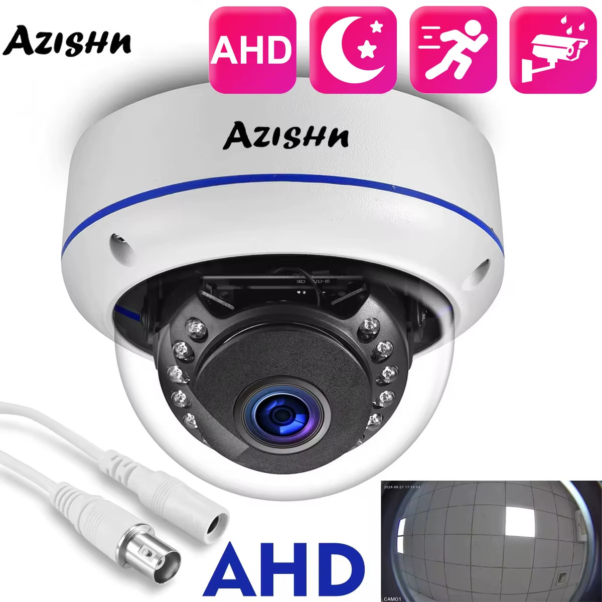 AZISHN 150 Degree Fisheye Lens Outdoor Security Camera 5MP AHD Vision Surveillan