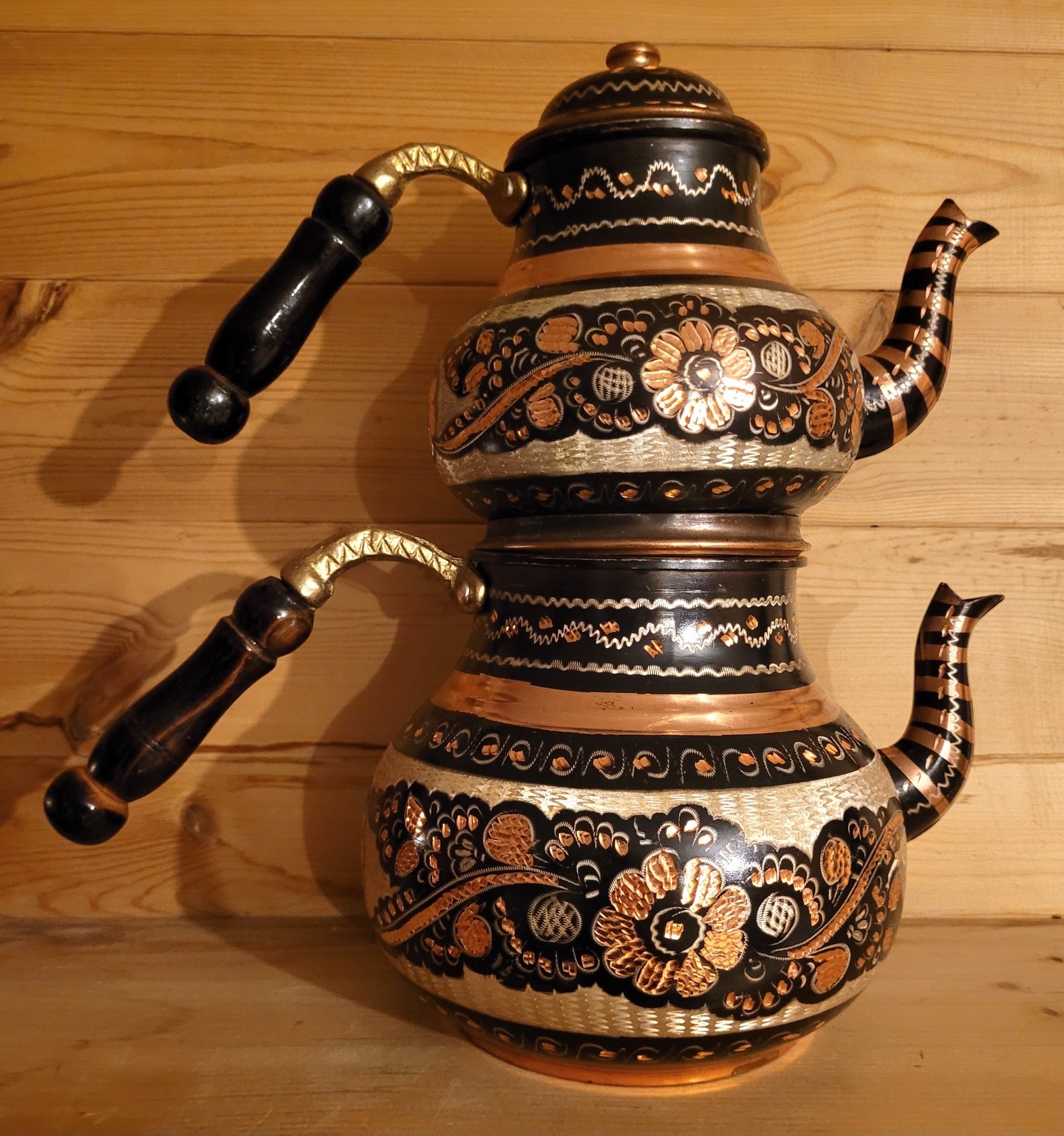 Handmade Turkish Copper Tin Ornate Tea Pot Set