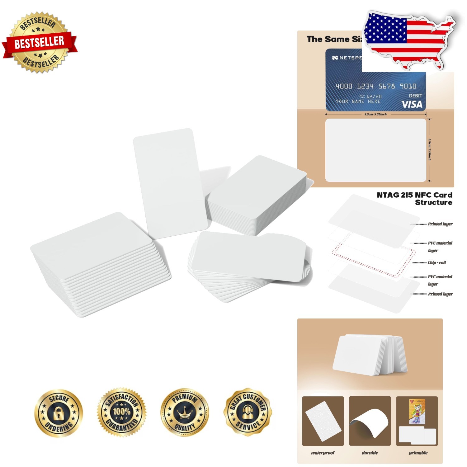 High-Quality NTAG215 NFC Cards 200pk - Rewritable PVC, 504 Byte Memory