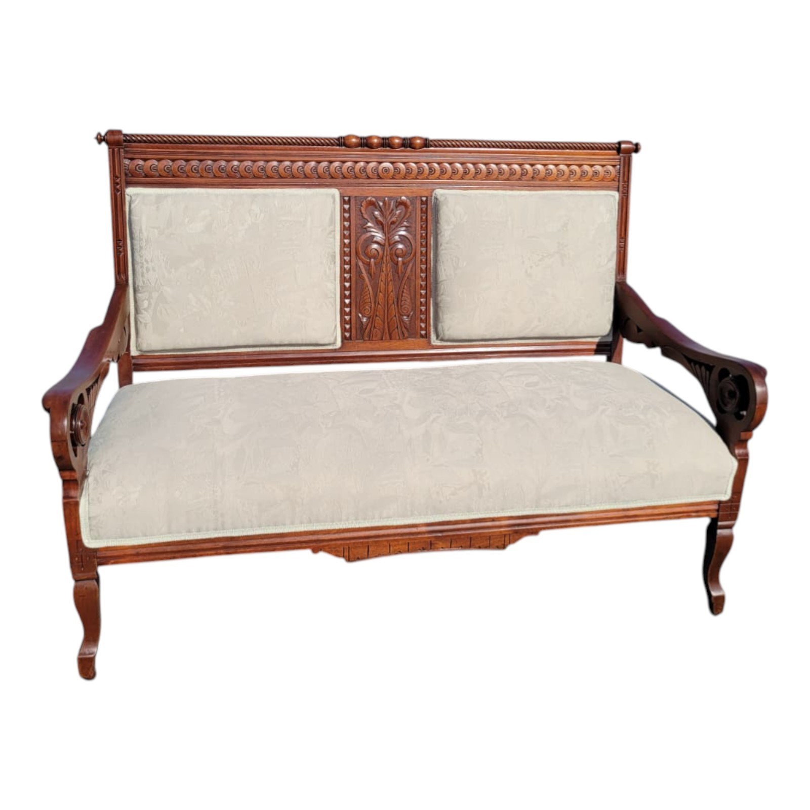 Antique 19th C Eastlake Loveseat Refinished Walnut Victorian Upholstered Settee