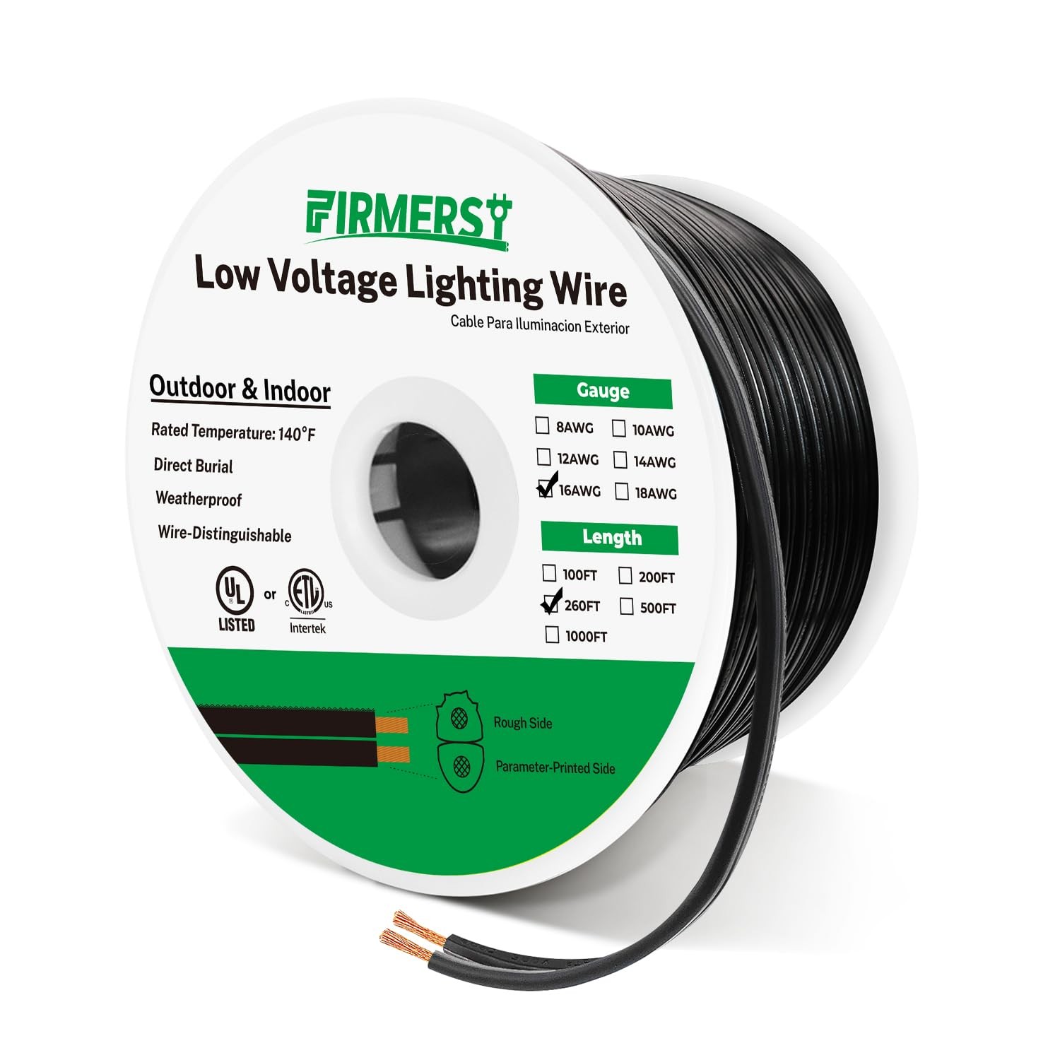 FIRMERST 16/2 Low Voltage Landscape Wire Outdoor Lighting Cable 260ft