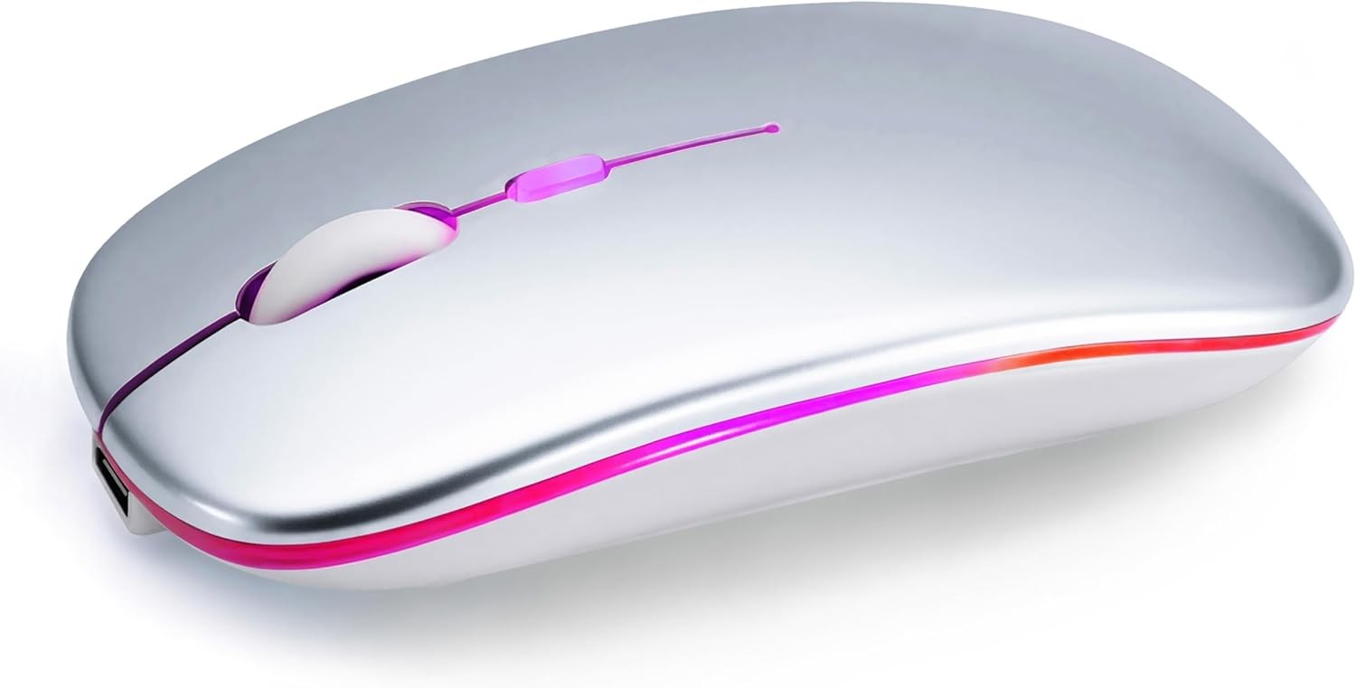 Wireless Bluetooth Mouse Rechargeable Dual Mode BT5.2 2.4G RGB Silent Silver