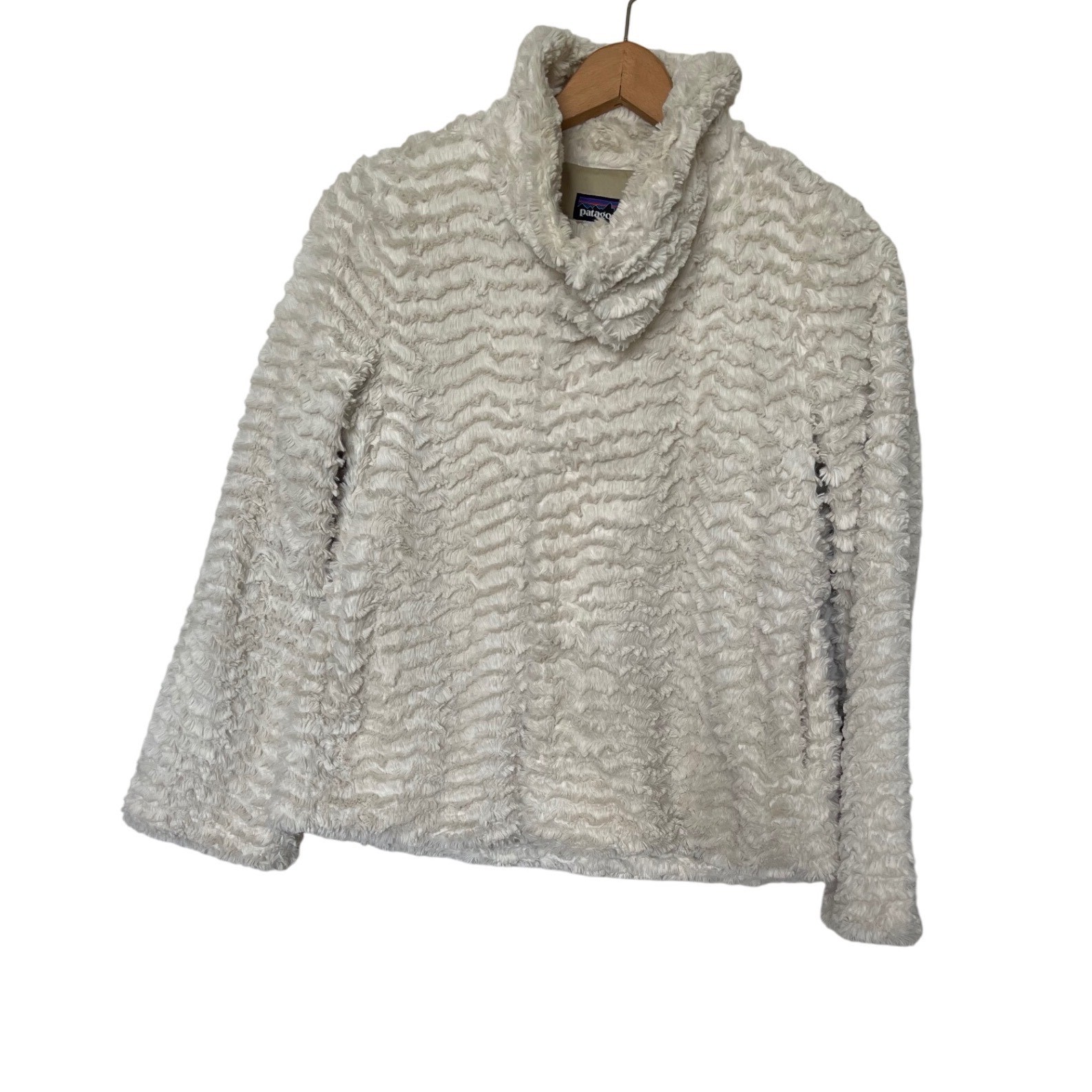 Patagonia Pelage Women's Soft Fleece Pullover Sweater Beige Textured Cowl Neck M