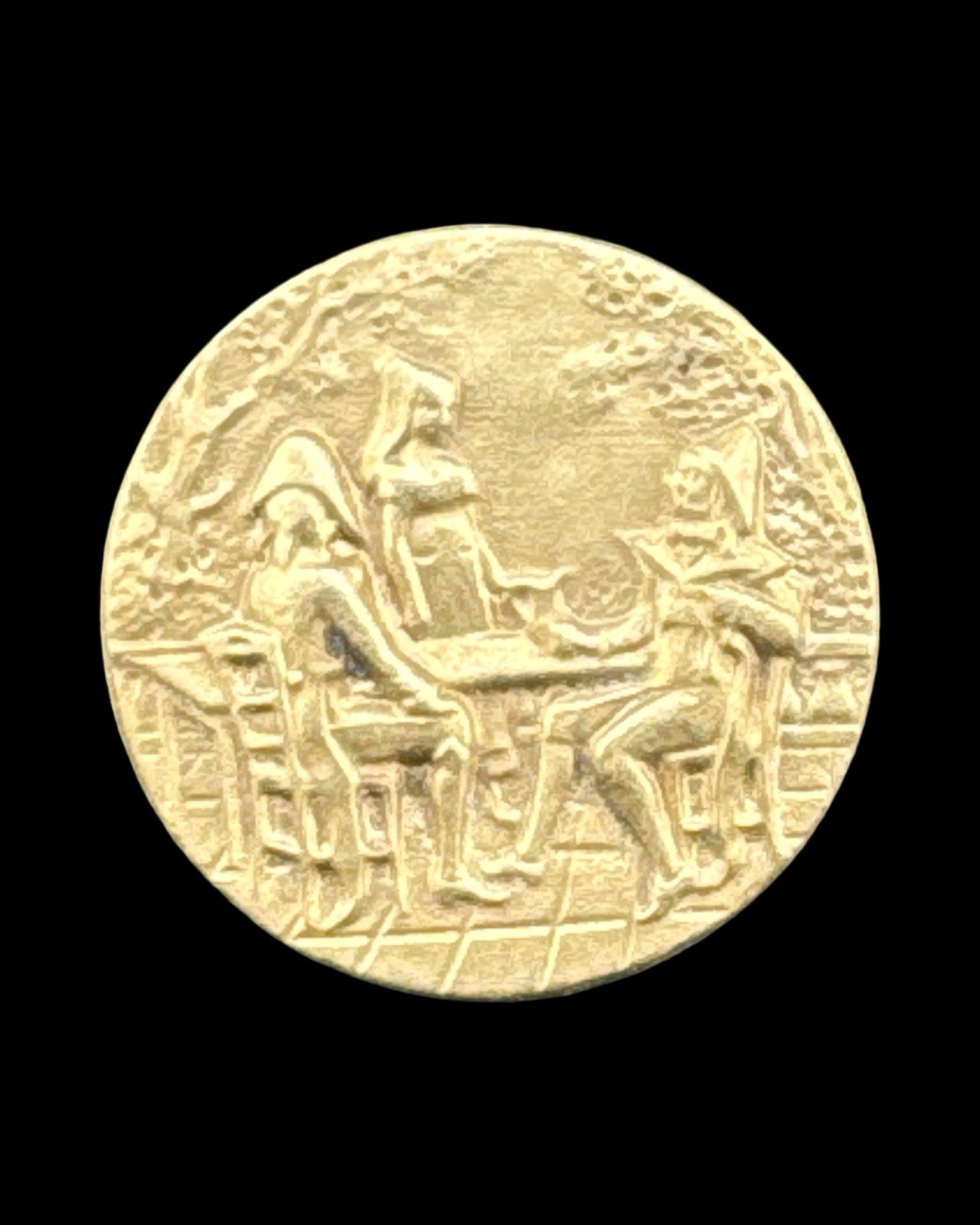 Antique ca 1880s French Fops Trio One Piece Brass Picture Button