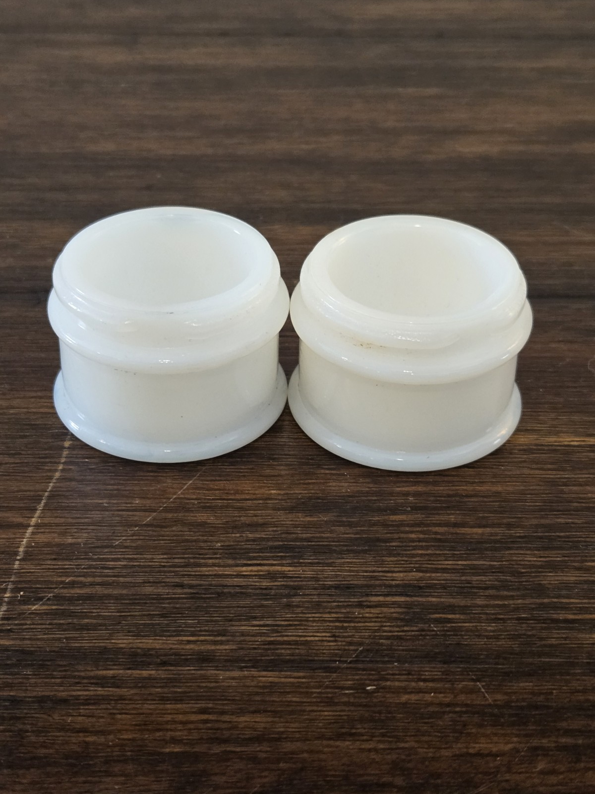 VTG 30s Hazel Atlas White Milk Glass Mini Makeup Containers No Lids X2
