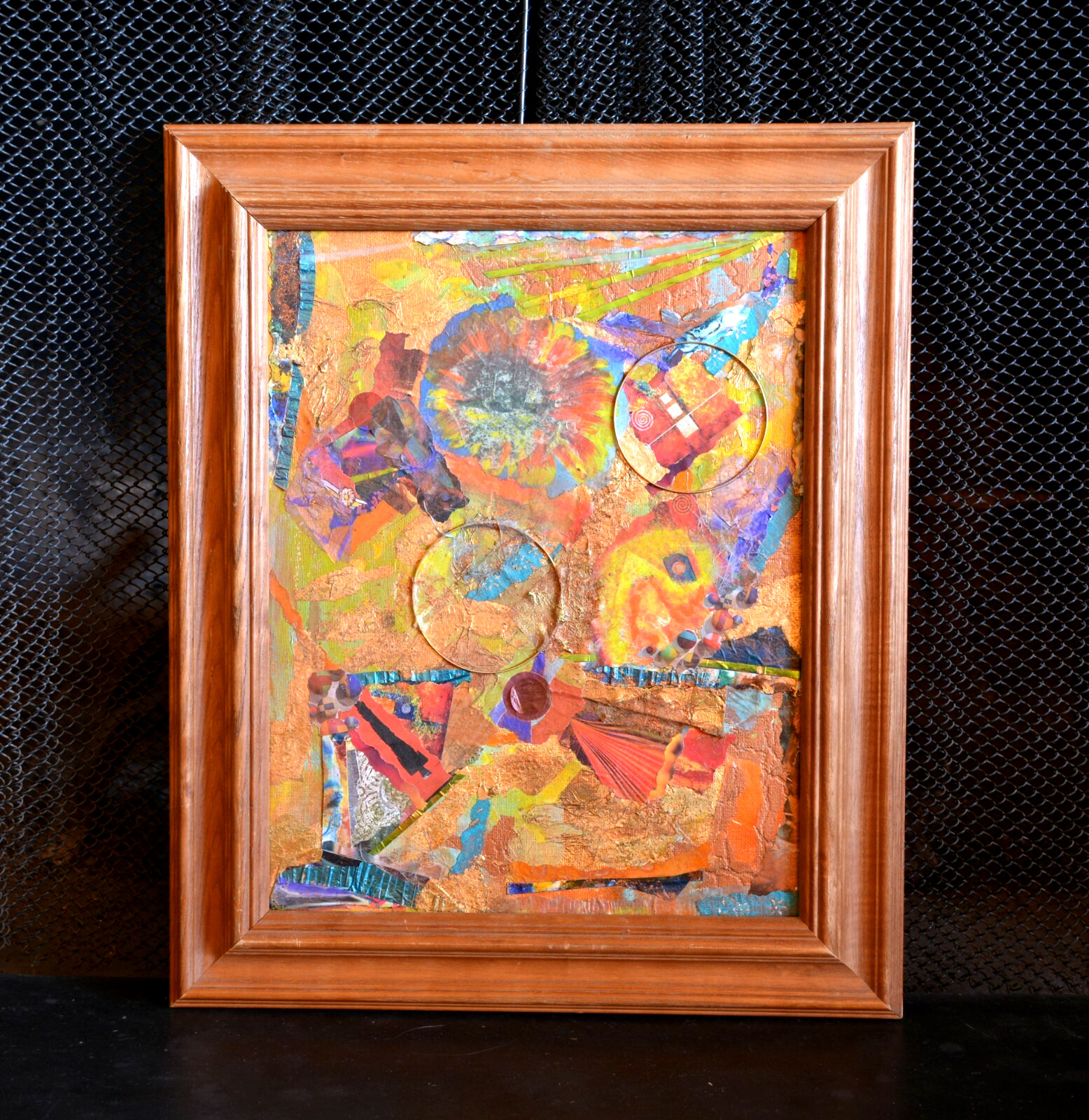 Colorful Mixed Media Collage - "Golden Rings" - Jacqueline Herst Prescott Az.
