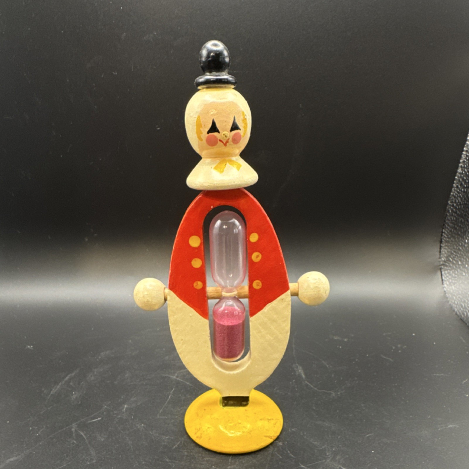 RARE Retro Wooden “Clown” Sand Timer, Novelty Hourglass Timer