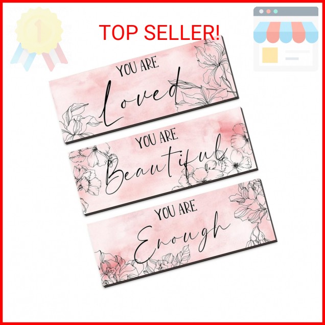 Yookeer 3 Pcs Floral Wooden Hanging Wall Art Inspirational Quotes You Are Beauti