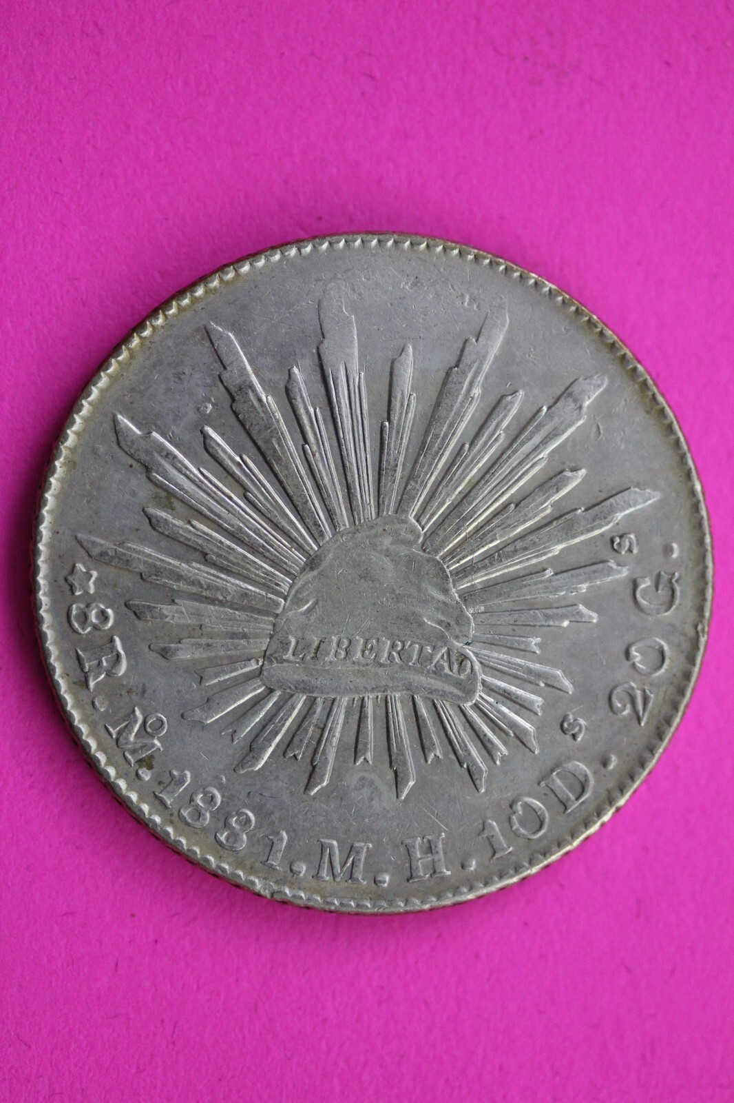 1881 Mexico MoMH 8 Reales Libertad Silver Coin  .903 Fine Authentic & Real 0834N