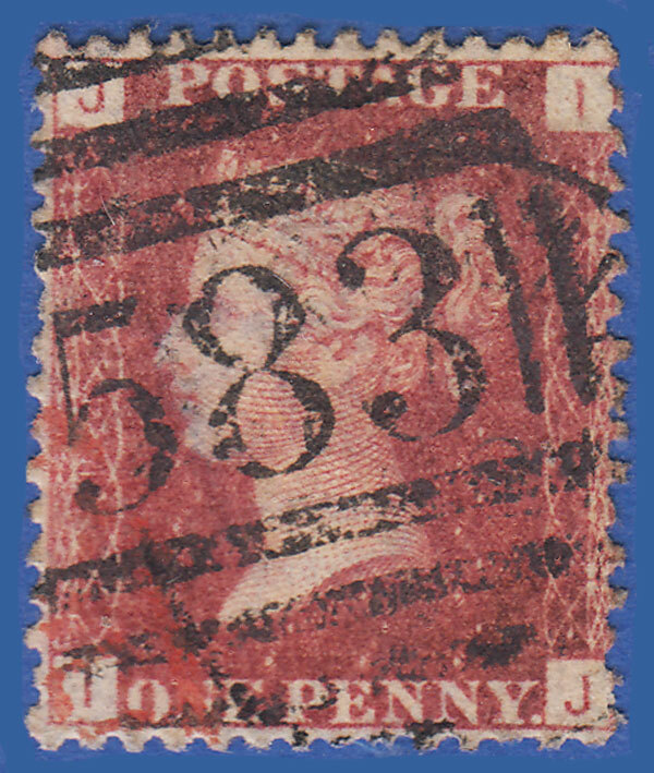 GB  SG43/44 QV 1864 1d LAKE RED PLATE 142 TJ GU IN NOTTINGHAM 583