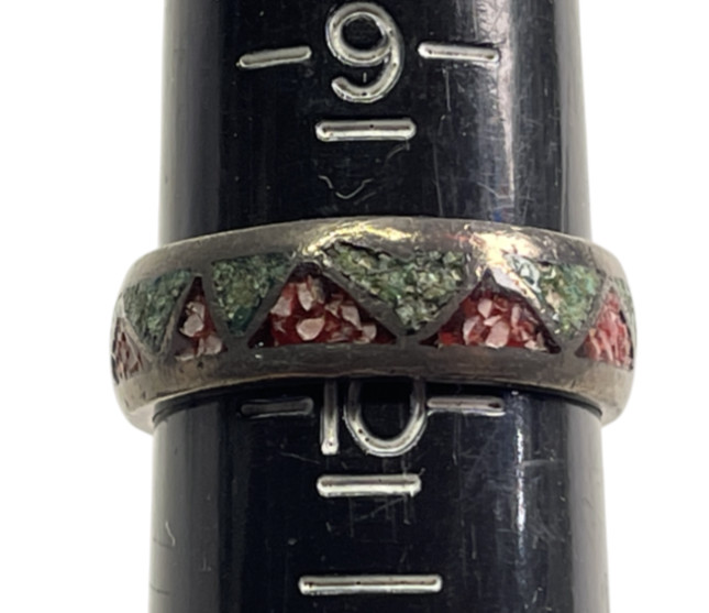 Vintage Southwestern Sterling silver inlay band ring size 9.75