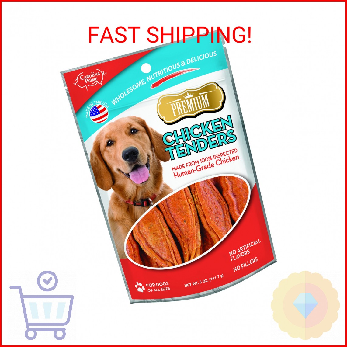 Carolina Prime Pet 40221 Chicken Tenders Treat For Dogs ( 1 Pouch), One Size