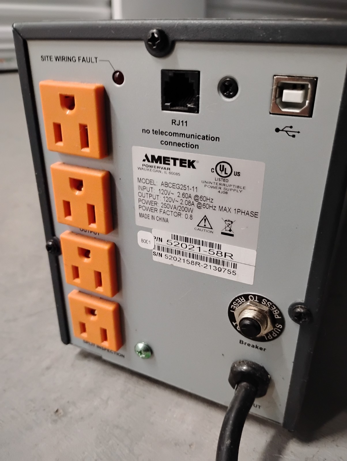 POWERVAR AMETEK ABCEG251-11  Uninterruptible Power Supply  Battery Backup (Read)