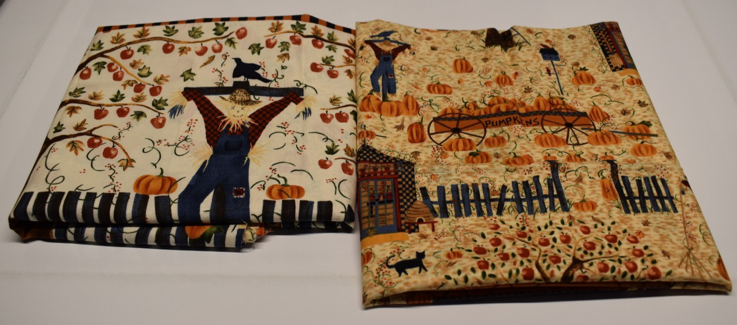 1 YARD EACH fabric lot  AUTUMN pumpkin apple SCARECROW BORDER PRINT carol endres