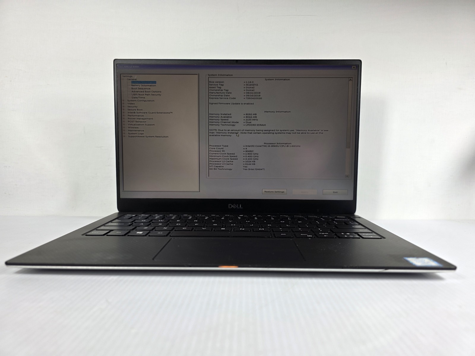 Dell XPS 13 9370 13.3" FHD  i5-8365U 1.60GHz 8GB RAM 256GB SSD No Os