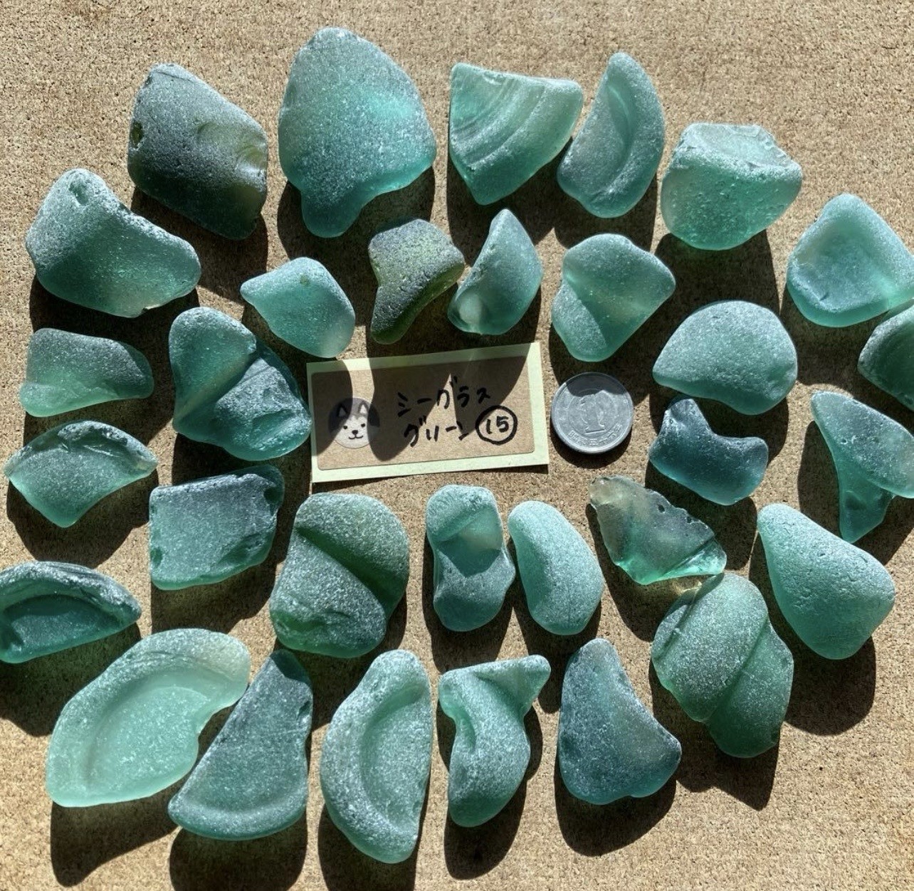 Genuine Surf Tumbled sea glass  from japan green color