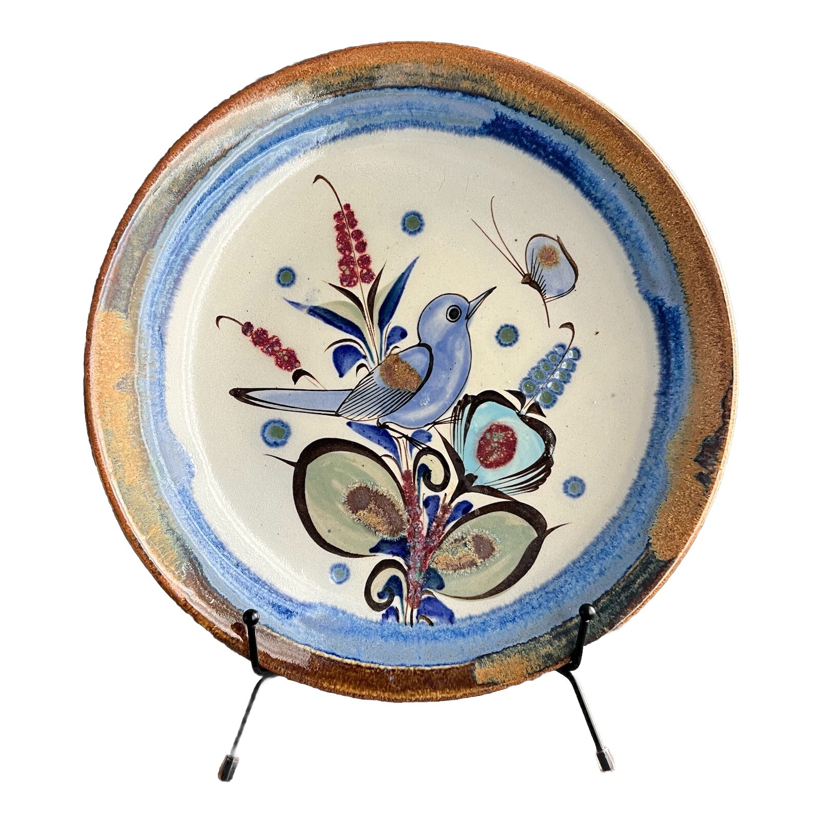 Vintage Ken Edwards Studio Art Pottery Wall Hang Plate Signed Handmade Bird Dish