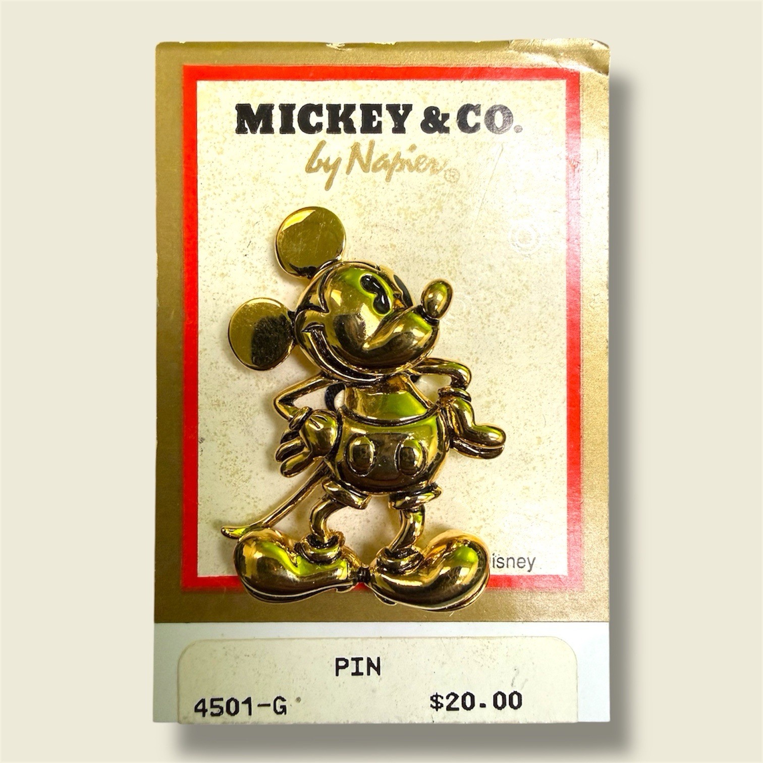 DISNEY Napier Mickey Mouse Brooch Pin Gold-Tone NOS